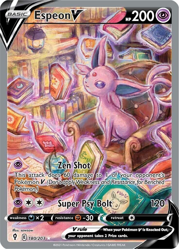 Espeon V (Alternate Full Art) 180/203 SWSH07: Moderately Played (MP)