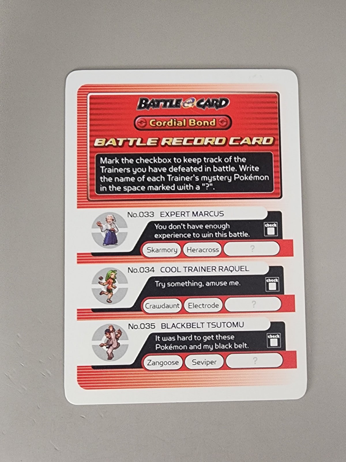 Pokemon E Reader 2003 Battle Record Card - Cordial Bond 