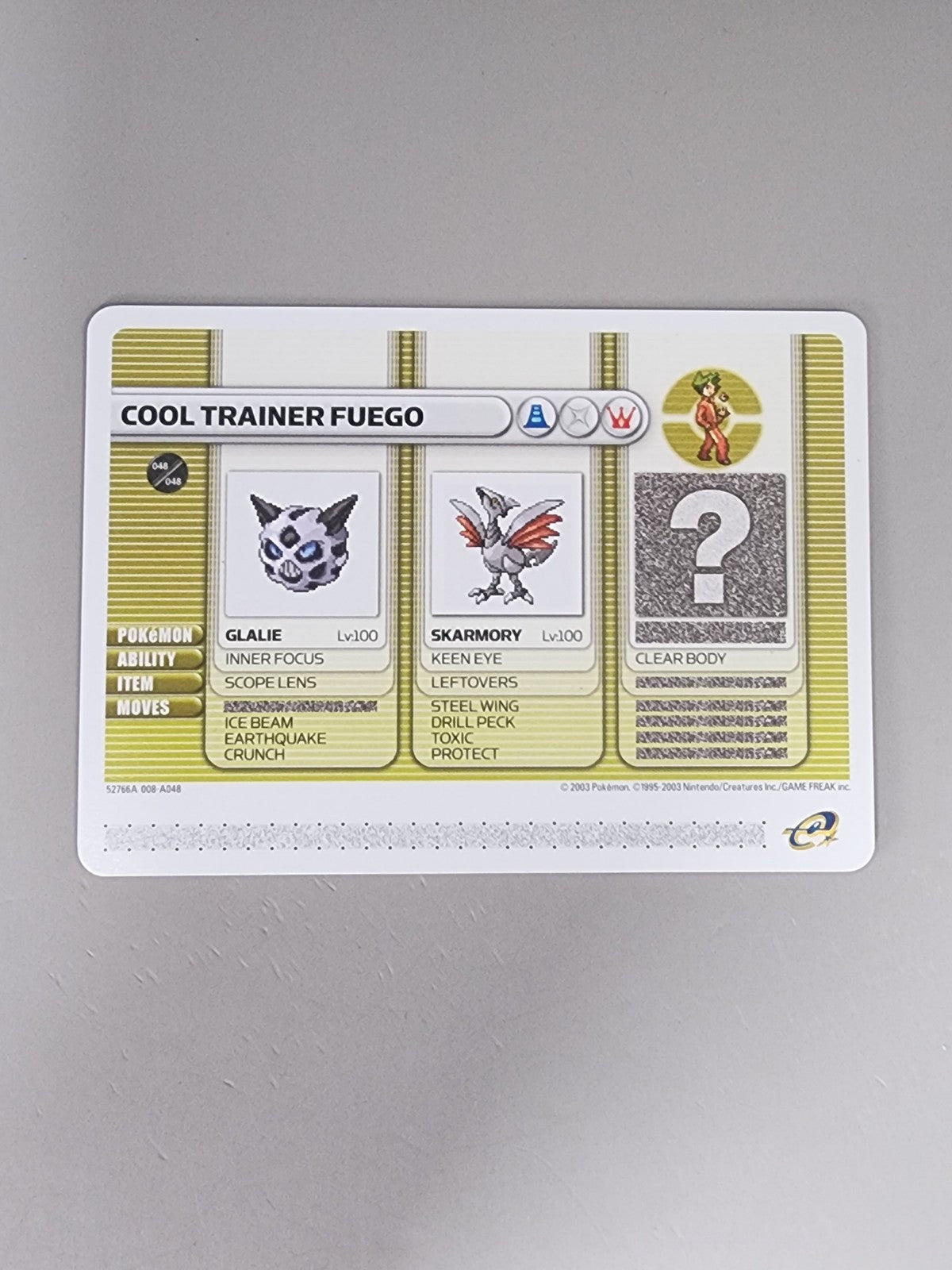 Pokemon Ruby & Sapphire - Battle Card - Nintendo GBA - Cool Trainer Fuego [A048]