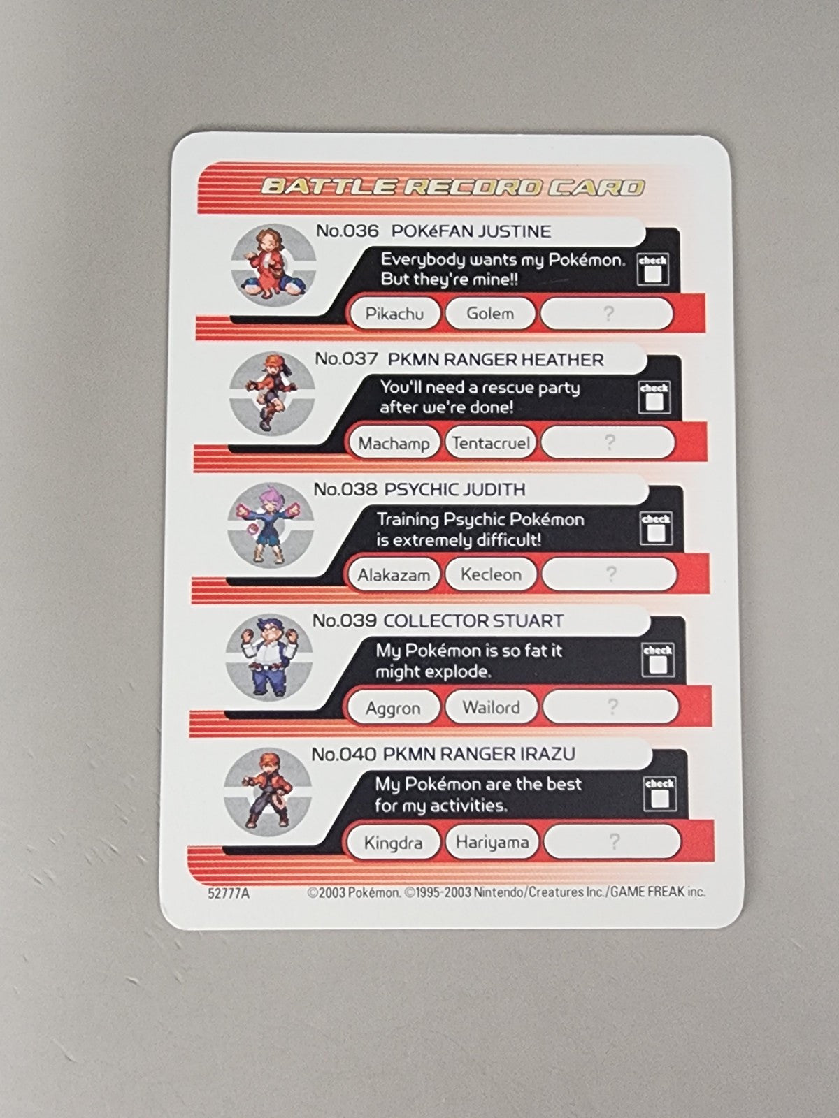 Pokemon E Reader 2003 Battle Record Card - Cordial Bond 